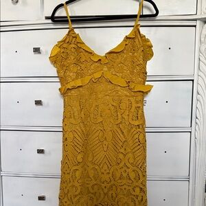 Selfie Leslie Mustard Lace Midi Dress